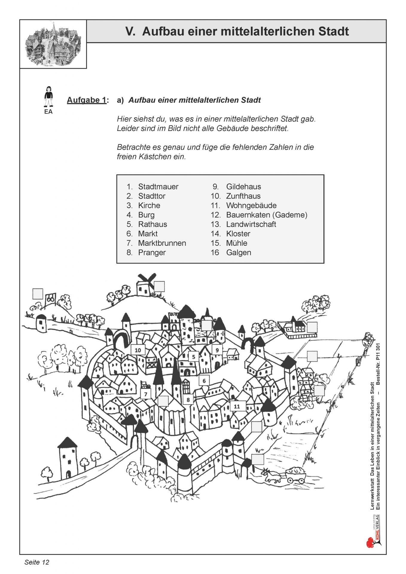 Arbeitsbl Tter Zum Thema Aufbau Einer Mittelalterlichen Stadt