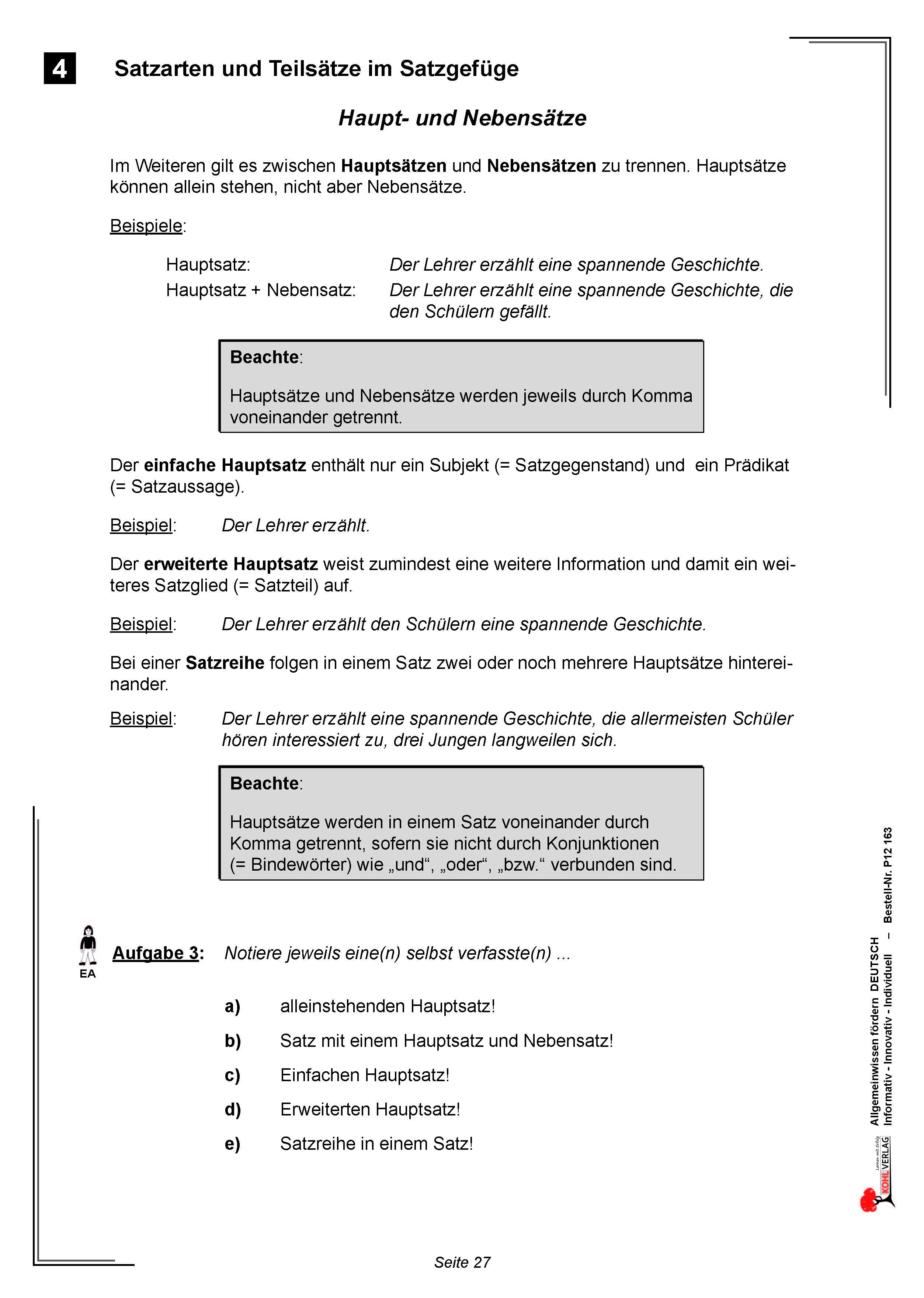 Allgemeinwissen fördern DEUTSCH: Satzarten und Teilsätze im Satzgefüge