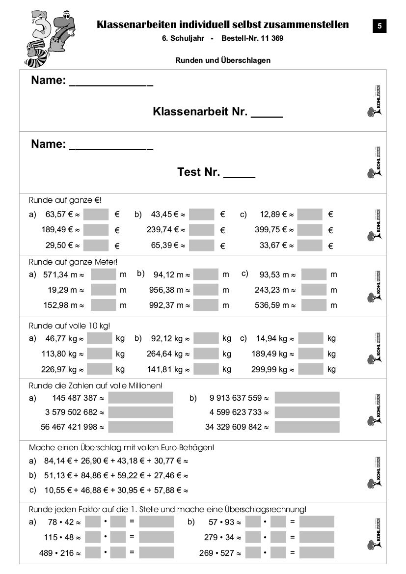 Klassenarbeiten MATHE / Klasse 6