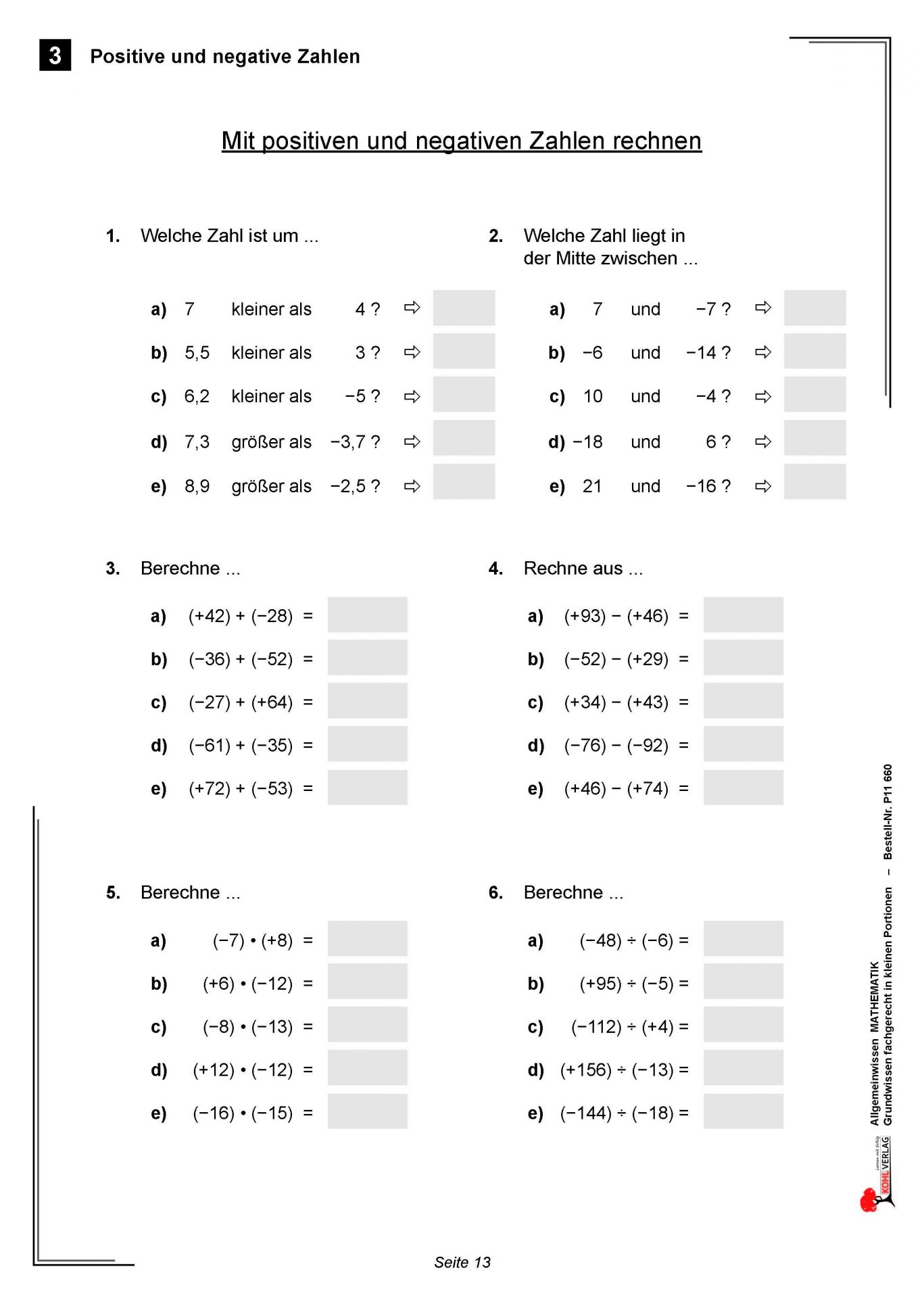 Allgemeinwissen Fördern MATHEMATIK: Positive Und Negative Zahlen