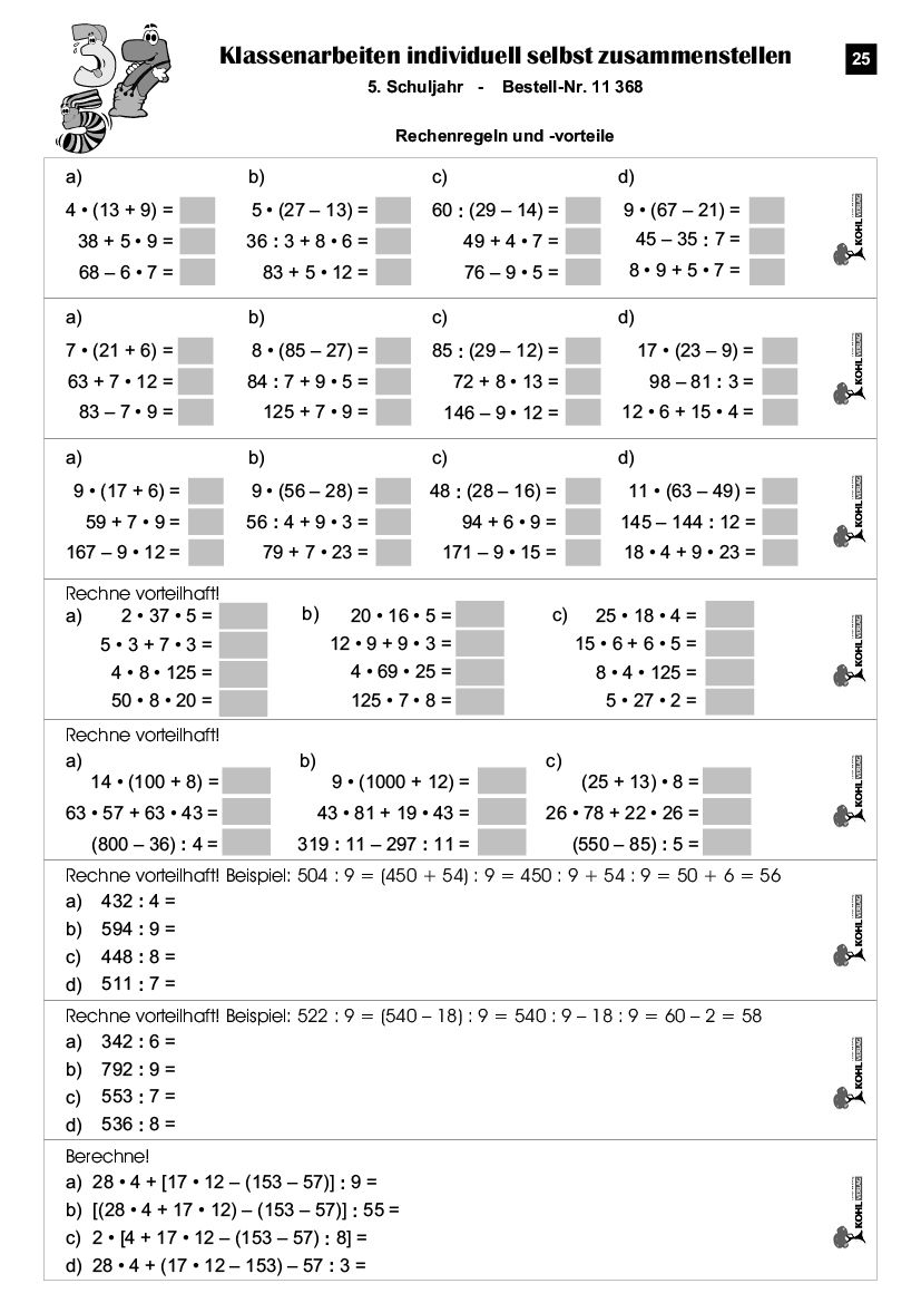 Klassenarbeiten MATHE Klasse 5